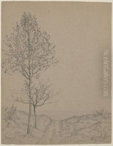 Landscape with Two Young Trees along a Path by Auguste-Hector Cabuzel