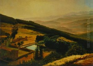 Vue de couvent de Vallombrosa, et le val d'Arno vus du Paradisino Vue de couvent de Vallombrosa, et le val d'Arno vus du Paradisino