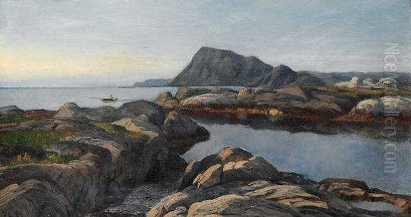 Coastal landscape with rowing boat - view 1