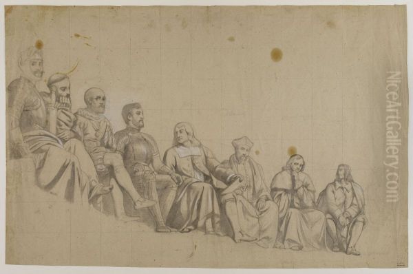 Preparatory drawing for the central part of the ceiling of the Salon des Arcades - view 1