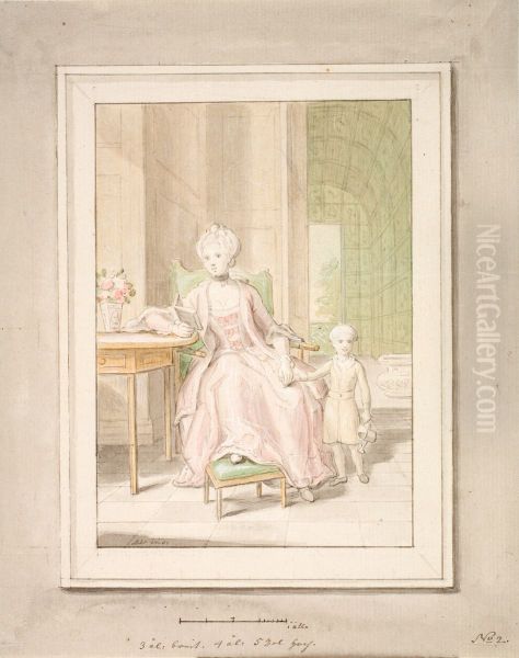 Dronning Caroline Mathilde med kronprins Frederik. Andet udkast. - view 1