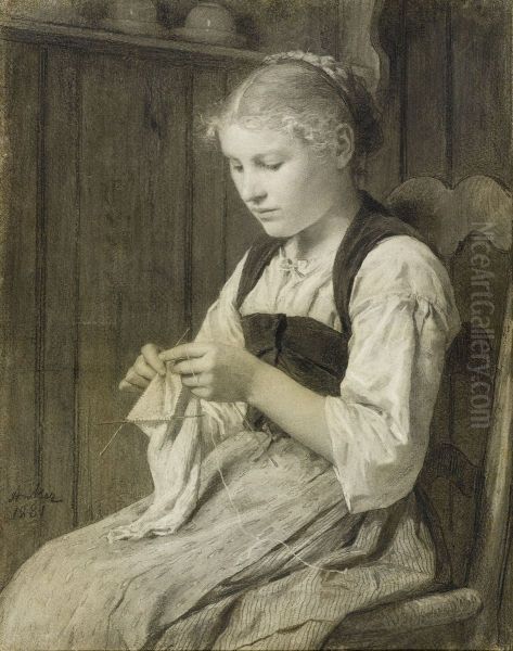 Strickendes Madchen - view 1