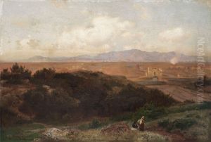 Romische Campagna mit Blick auf die Ponte Nomentano by Karl Gustav Rodde