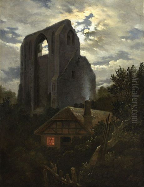 Ruine Eldena mit Hutte bei Greifswald im Mondschein - view 1