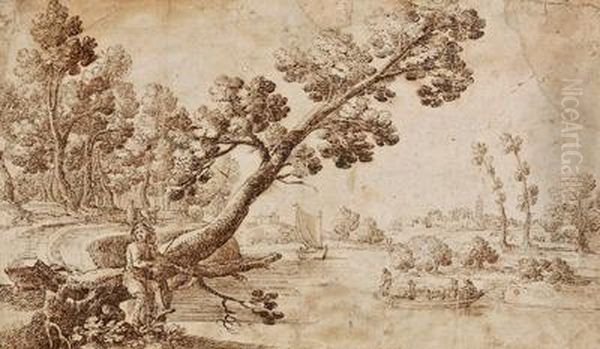 Landschaft An Einem Flus Mit Einem Grosen Baum Im Vordergrund - view 1
