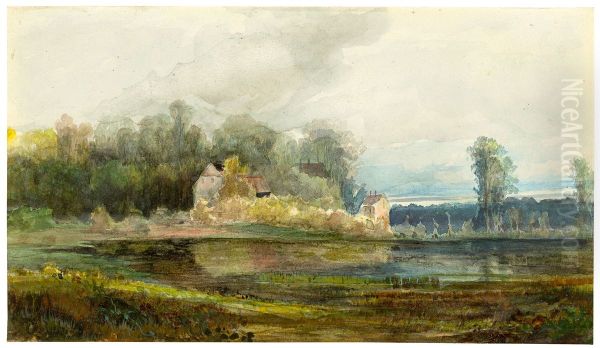 Pond with forest and houses - view 1