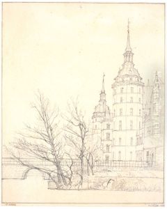 Frederiksborg Slot. Parti ved Montbroen by Christen Kobke