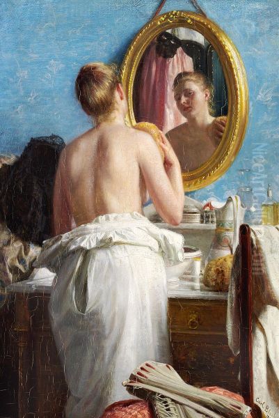 A young woman washing before a carnival. - view 1