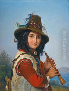 Portrait of an Italian shepherd boy with a flute