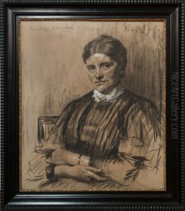 Portret "Mevr. Christine Friederike van Heek - Meier" houtskool op papier door Therese van Duyl-Schwartze, begin 1900