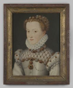 Portret "Elisabeth van Habsburg" op hout, door een navolger van Francois Clouet, na 1571 by Francois Clouet