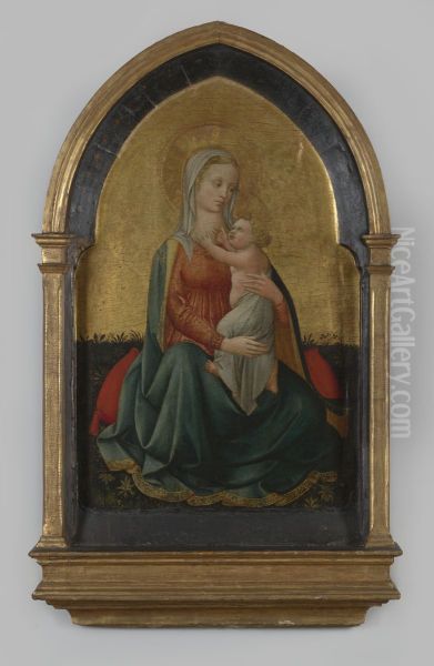 Paneelschildering "Madonna met kind" op hout door Domenico di Michelino, circa 1450, Florence - view 1