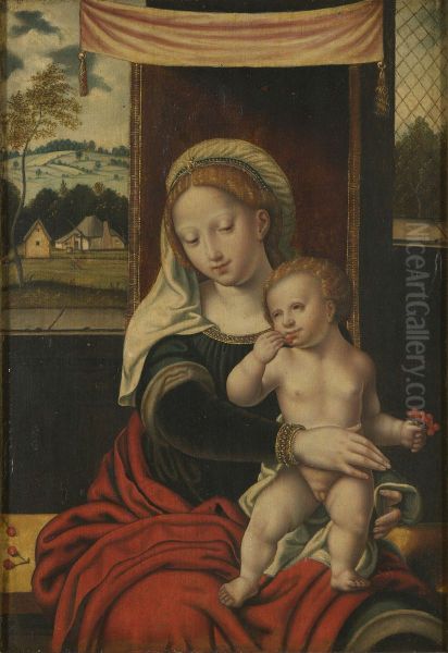 Paneelschildering "Madonna met kind" op hout door Zuid-Nederlandse schilder, navolger van Joos van Cleve, ca. 1550 - view 1