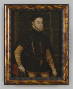 Portret " Filips II van Spanje" op hout, werkplaats van Hans Eworth, circa 1560 by Hans Eworth