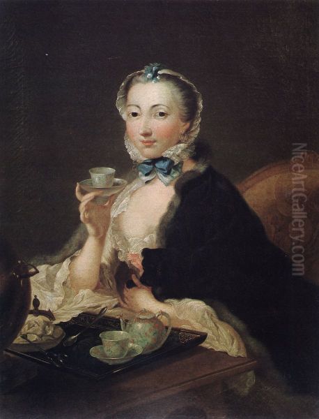 Woman drinking coffee - view 1