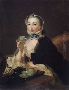 Woman drinking coffee by Nicolas Henri Joseph De Fassin