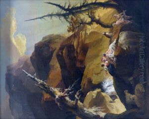 Bathers near a Waterfall in the Mountains by Caspar Wolf