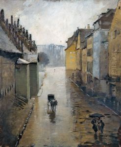 La rue de la Douane a Strasbourg, Effet de pluie by Lothar von Seebach