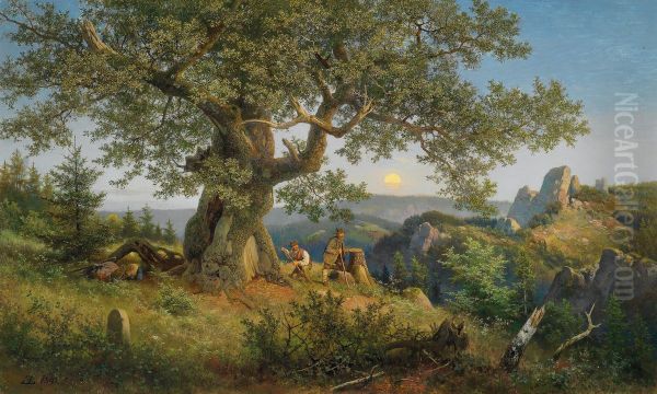 Smugglers Beneath an old Oak as the Moon Rises - view 1
