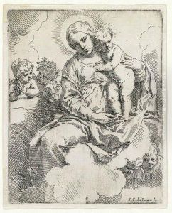 The Virgin And Child In Glory by Simone Cantarini (Pesarese)