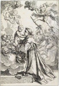 St.anthony Of Padua Adoring The Christ Child by Simone Cantarini (Pesarese)