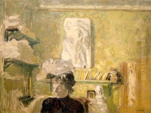 Femme en chapeau devant un bas-relief by Jean-Edouard Vuillard