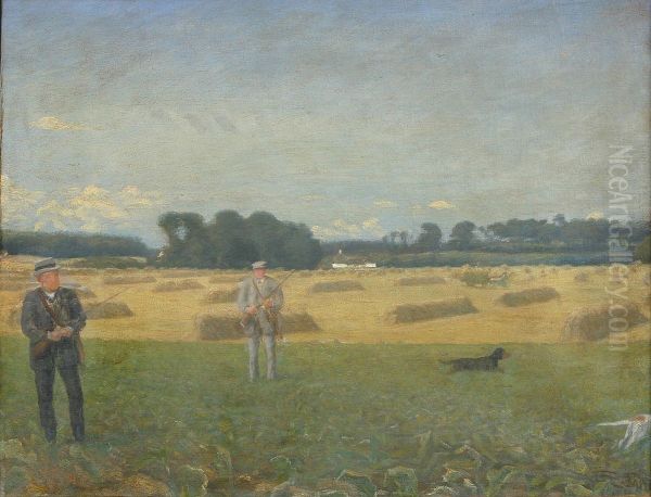 Harvest landscape with hunters. - view 1