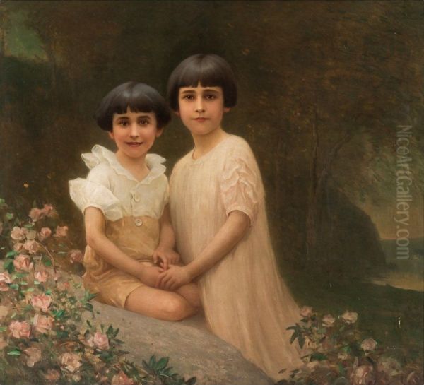 Portrait of Two Young Sisters in a Landscape - view 1