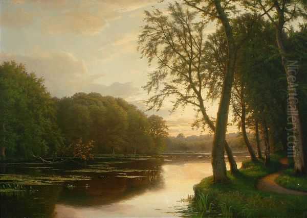Summer landscape at a river at sunset. - view 1