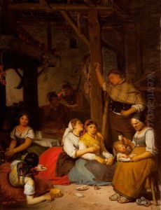 El chocolate o Interior de una casa de campo en un pueblo de Aragon by Valeriano Becquer