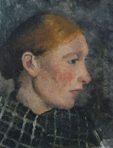 Kopf einer Bauerin im Profil nach rechts