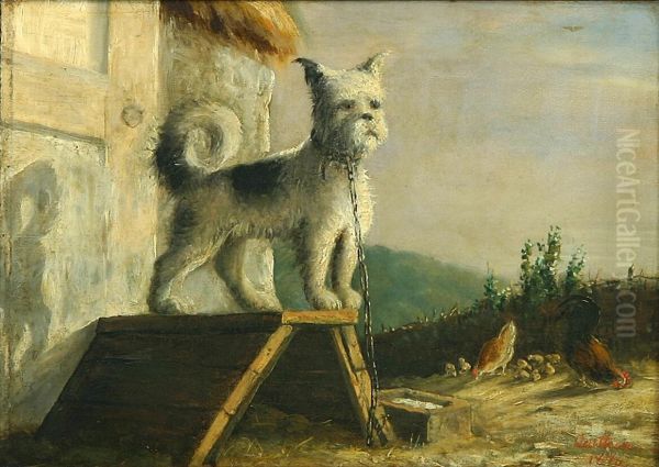 Scenery with dog, hens and chickens. - view 1