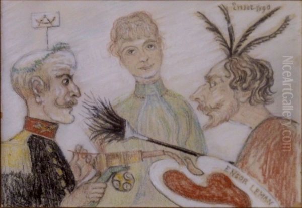 Ensor and Leman discussing painting - view 1