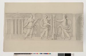 Marble bas relief with three draped figures holding garlands by Giovanni Domenico Campiglia