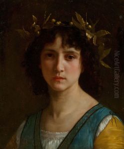 Head of an Italian girl with a laurel wreath by William-Adolphe Bouguereau