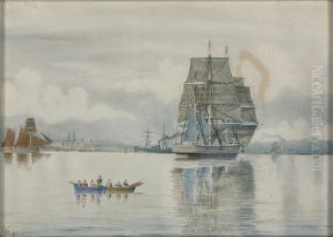 Ships off Kronborg castle. by Viggo A. Hoff
