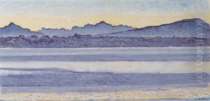 Genfersee mit Mont-Blanc bei Morgenlicht by Ferdinand Hodler