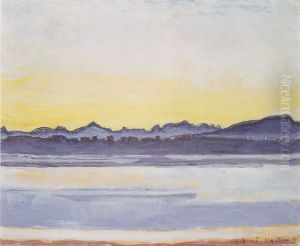 Genfersee mit Mont-Blanc vor Sonnenaufgang by Ferdinand Hodler