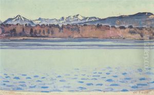 Genfersee mit Mont-Blanc am Nachmittag by Ferdinand Hodler