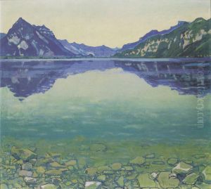 Thunersee mit symmetrischer Spiegelung vor Sonnenaufgang by Ferdinand Hodler