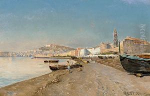 View over the Bay of Naples with the city in the background. by Holger H. Jerichau