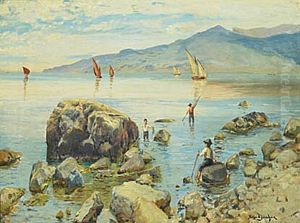 Fishermen at an Italian coast. by Holger H. Jerichau