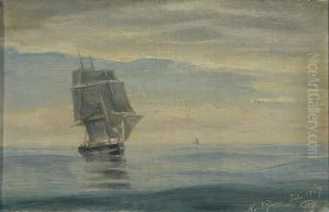 Sailing ships in the North Sea. by Holger Drachmann