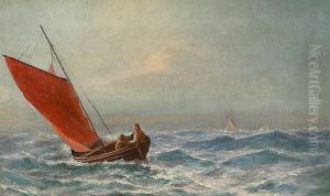A fishing boat at sea. by Holger Drachmann