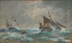 Ships in a storm. Study. by Holger Drachmann