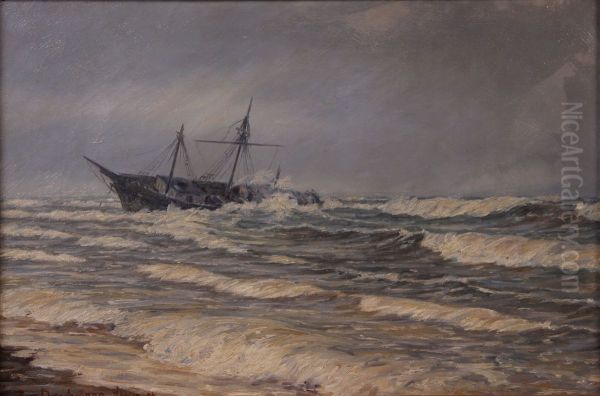 Coastal landscape with a beached ship. - view 1