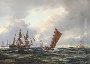 Sailing ships off Kronborg Castle. by Holger Drachmann