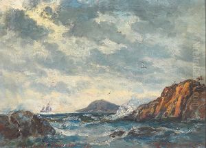Skerries near Marstrand with a sailing ship.