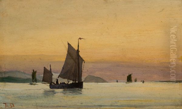 Fishing boats in calm weather. Evening. - view 1