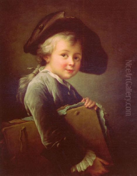 A Young Boy Holding a Portfolio - view 1